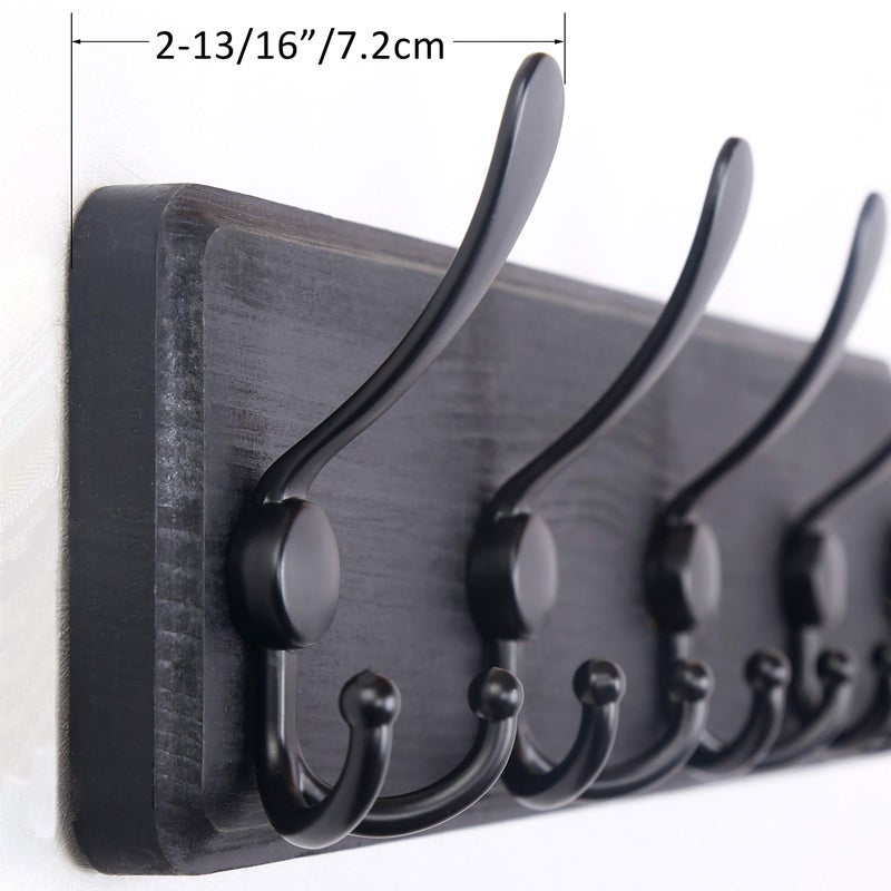 WEBI Coat Rack Wall Mount,38 9/16" Long,10 Tri Hooks for Hanging Coats,16" Hole to Hole,Wood Coat Hooks Wall Mounted,Wall Coat Hanger for Clothes,Jacket,Hats,Rustic Black,2 Packs - Image 4